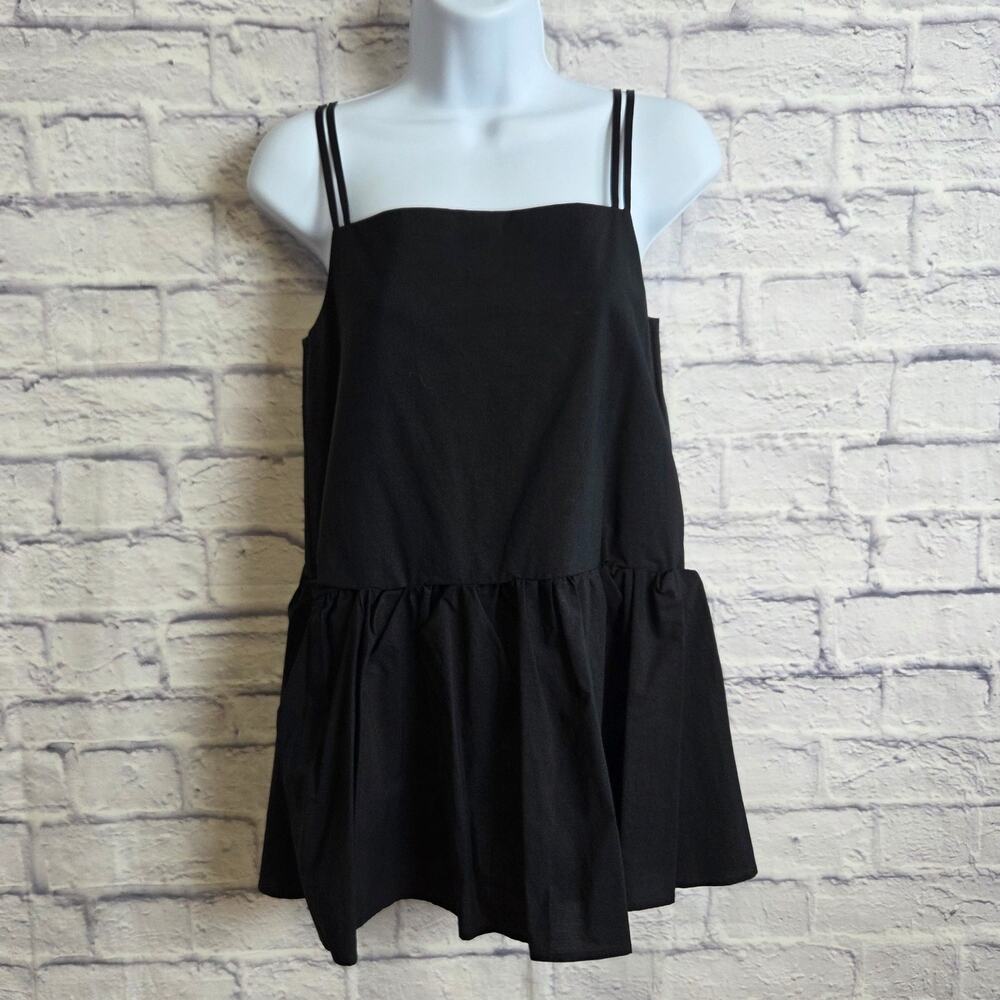 COS Womens 2 Black Ruffle Drop Waist Spaghetti Strap Cami Top